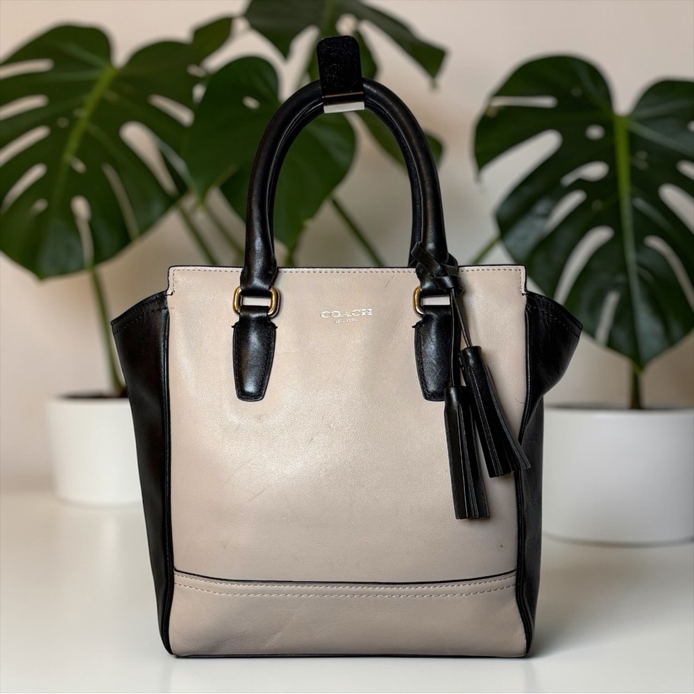 Coach Two-Tone Satchel in Black and Cream